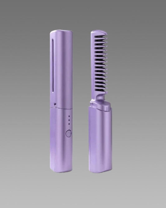 Portable USB Rechargeable Heated Hair Comb – Quick Straightening & Styling Brush (Purple)