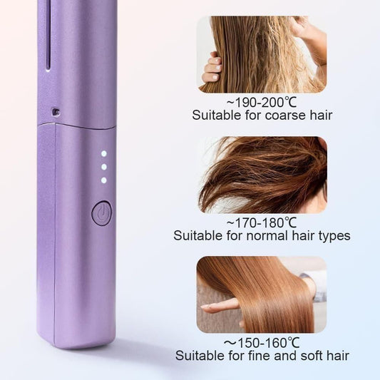Portable USB Rechargeable Heated Hair Comb – Quick Straightening & Styling Brush (Purple)