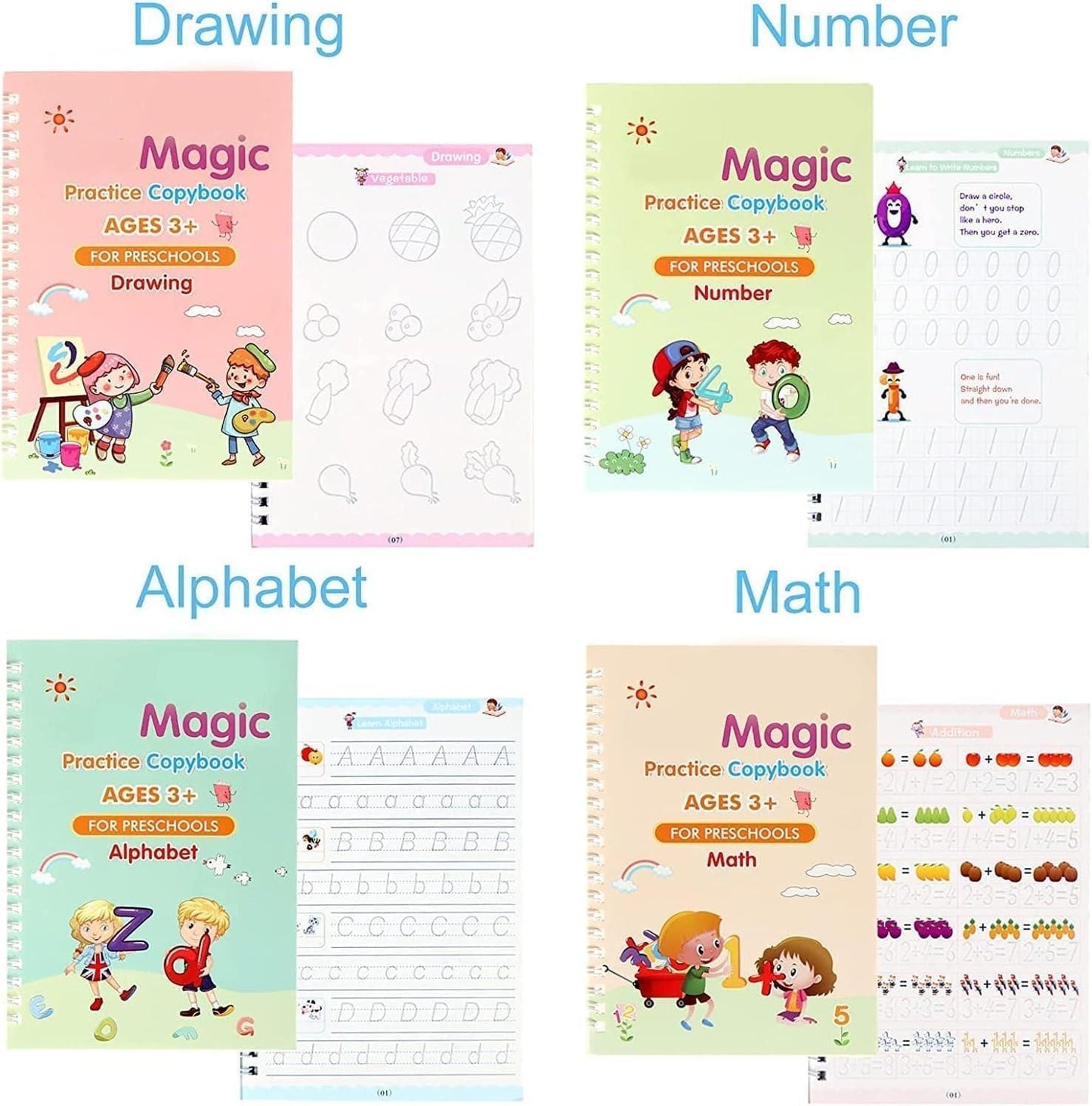 ✨ SANK Magic Practice Copybook Set – Reusable Handwriting, Drawing & Learning Books (Ages 3+)